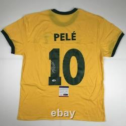 Autographié/signé Pele Brésil Yellow Soccer Futbol Jersey Psa/adn Coa Auto #2