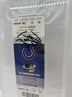 Billet d'entrée signé du match de championnat AFC 2009 de Peyton Manning avec PSA/DNA Colts Auto
