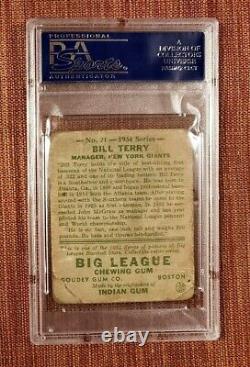 Carte de baseball autographiée de Bill Terry des New York Giants de 1934 Goudey #21, certifiée PSA/DNA AU