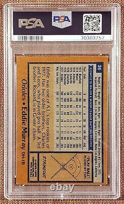 Carte de baseball rookie autographiée des Orioles d'Eddie Murray de 1978 Topps # 36, évaluée PSA/DNA 10