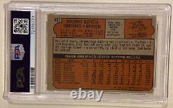Carte de baseball signée 1972 Topps JOHNNY BENCH #433 PSA/DNA Reds Auto Grade 10