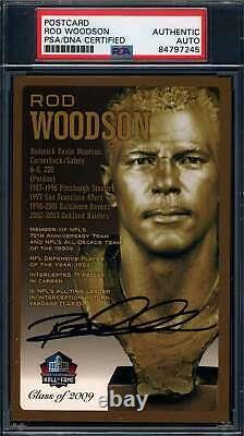 Carte postale de buste en bronze du Temple de la renommée signée Rod Woodson PSA DNA Autographe