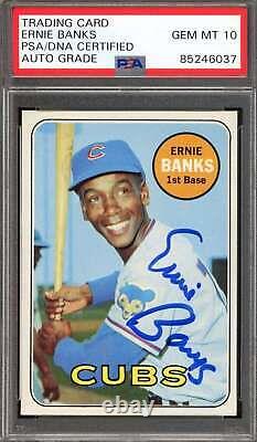 Ernie Banks Gem Mint 10 PSA DNA Signé 1969 Topps Autographe