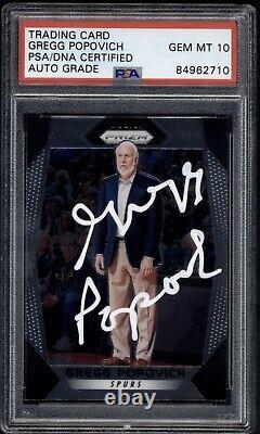 Gregg Popovich a signé la carte PSA DNA Slab GEM MT 10 Panini Prizm Autograph des Spurs