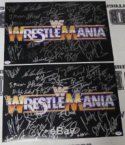 Hulk Hogan Shawn Michaels Bret Hart + Wwe Wrestlemania Signé Photo 12x18 Psa / Adn