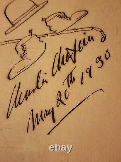 Incroyable Charlie Chaplin Signé Croquis Adn Psa Rare Autographe Auto Acteur 1930