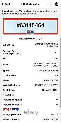 Jayson Tatum 2017-18 Cornerstones Keystone Sig Silver Rookie Rc Auto /49 Dna Psa