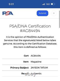 Jayson Tatum a signé le magazine Slam autographié PSA/DNA COA Boston Celtics.