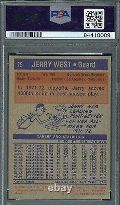 Jerry West Autographié 1972 Topps Basketball Carte Signée #75 Graded Dna Psa 10