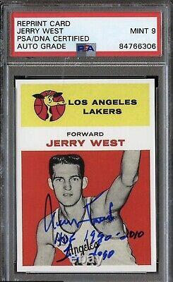 Jerry West, autographié et inscrit, Lakers Hof Retro Rc 1961 Rp Psa/dna 9 Mint