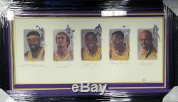 Lakers Legends Autographié Encadrée Lithograph 5 Sigs Chamberlain Psa / Adn 113533