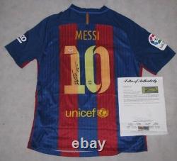 Leo Messi Main Signée Barcelona Soccer Jersey + Psa Dna Coa Acheter Authentique