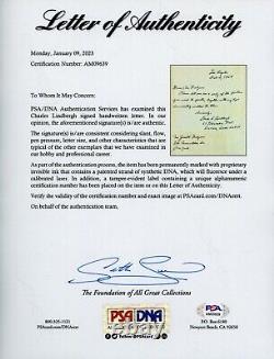 Lettre manuscrite et signée de Charles Lindbergh, autographiée PSA DNA