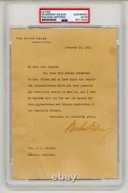 Lettre signée et autographiée de Woodrow Wilson à la Maison Blanche, encadrée par PSA DNA