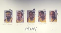 Lithographie Dédicacée Lakers Legends 5 Sigs Chamberlain Jabbar Psa/dna 111013