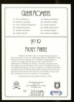 Mickey Mantle Signé Perez-steele Great Moments Card Autographié Yankees Psa / Adn