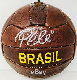 Pelé Signé En Cuir Vintage Ballon De Football Brasil Auto Brésil Psa Adn Pti