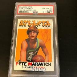 Rare 1971 Topps Pistol Pete Maravich Signé Carte Autographiée De Basketball Dna Psa