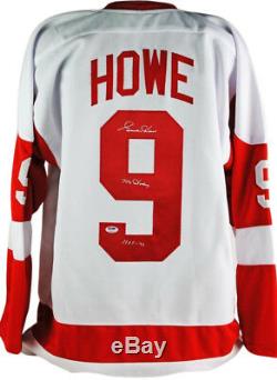 Red Wings Gordie Howe M. Hockey Hof 72 Blanc Authentique Signé Jersey Psa / Adn