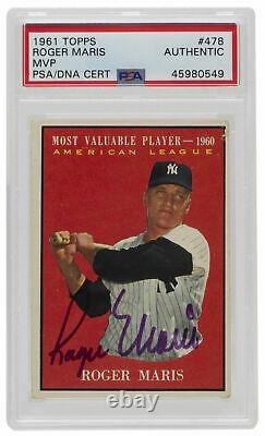 Roger Maris Signé 1961 Topps #478 New York Yankees Carte Mvp Psa/adn