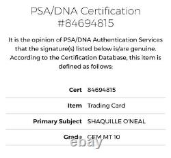 Shaquille O'Neal 2019-20 Panini Prizm Pink Ice Auto Hard Signed #11 PSA/DNA 10 <br/>  
	 <br/>  Shaquille O'Neal 2019-20 Panini Prizm Rose Glace Autographe Dur Signé #11 PSA/DNA 10