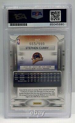 Stephen Curry a signé le choix de draft bleu Panini Prestige 2009-10 /999 PSA/DNA Rookie.