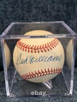 Ted Williams Autographié Baseball Omlb Brown Psa Adn Loa Signé Navire Libre