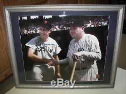 Ted Williams Photo Dédicacée Autographiée Au Baseball Photo Babe Ruth Encadrée Coa Psa / Adn