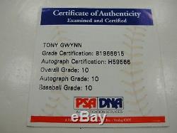 Tony Gwynn Psa / Dna Classé 10 Gem Mint Signé Officiel Mlb Baseball Autographed